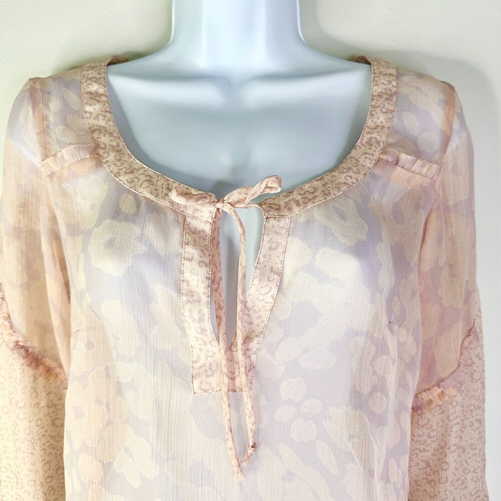 American Eagle Top Women SP Pink Blush Peasant Boho Cottage Sheer Blouse Ruffles - Picture 5 of 9